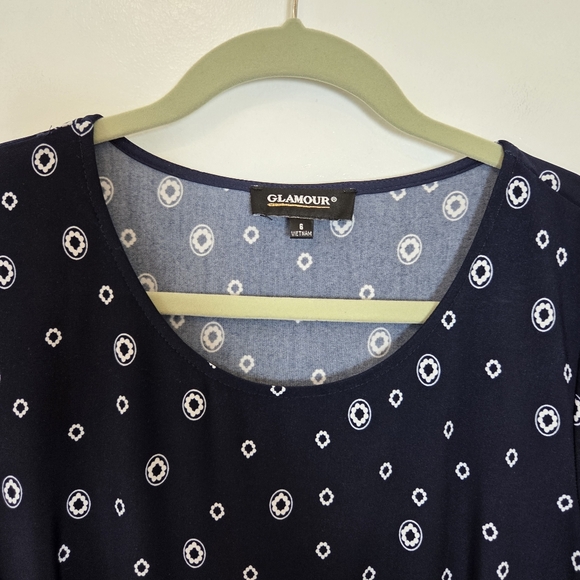 Navy Blue Batik Print Midi Dress Paisley Classic Modest Church School Teacher 6 - Picture 8 of 13